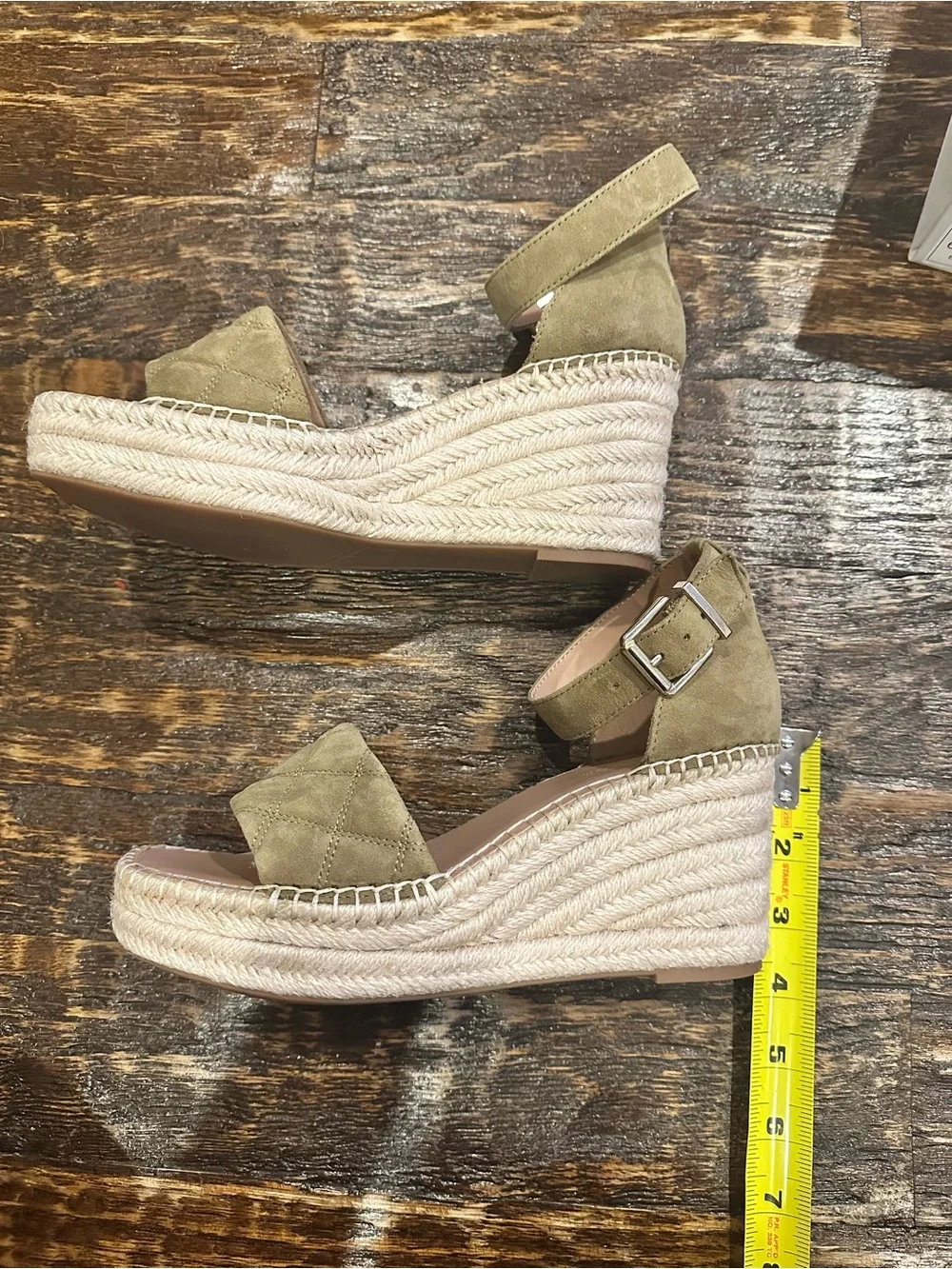 Nordstrom Olive Green Quilted Ankle-Strap Wedge Espadrilles